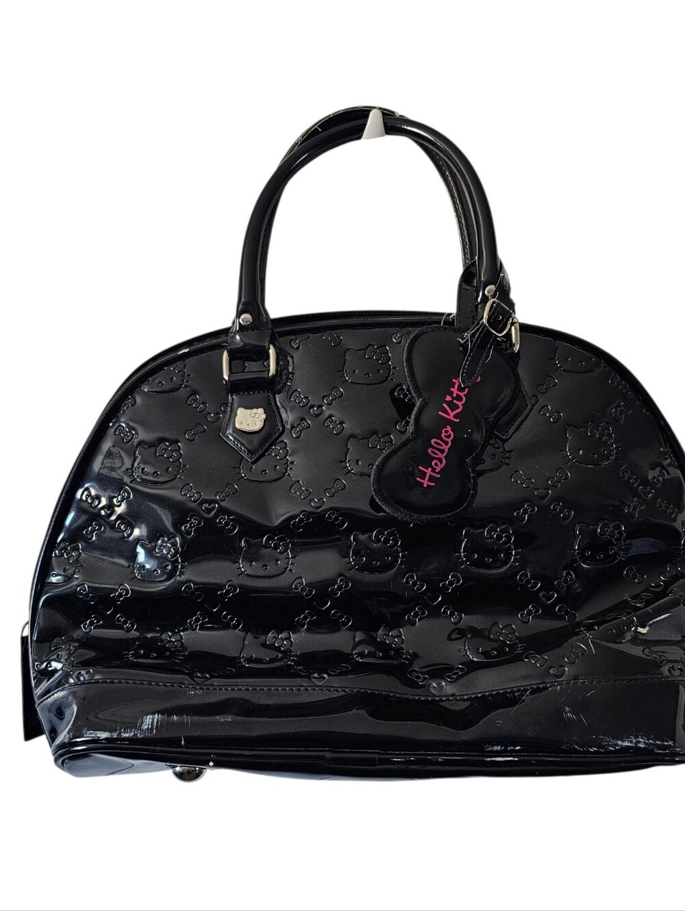 Sanrio Loungefly Hello Kitty Embossed Black Patent Dome Bag Flawed Repair Y2K